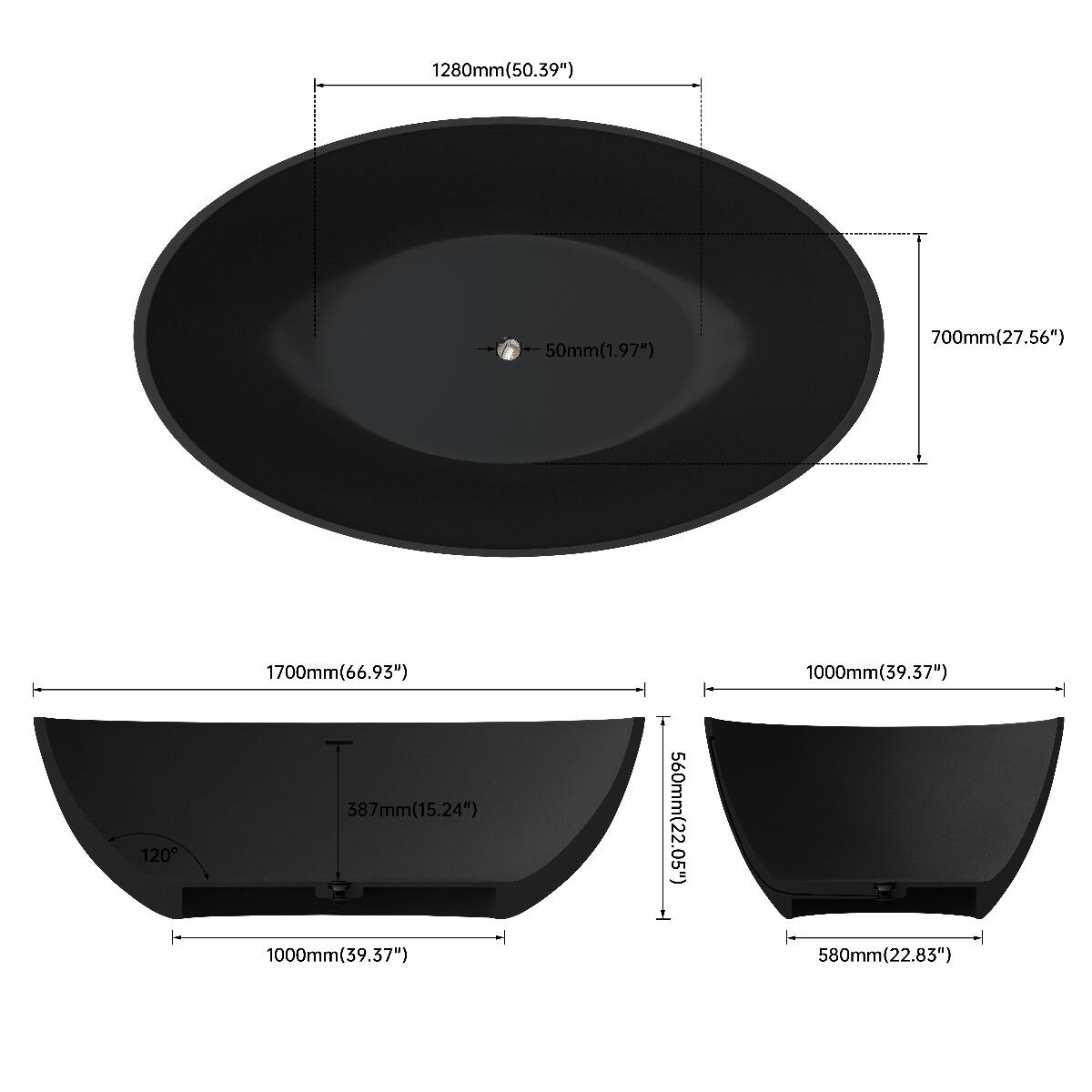1280mm(50.39")  
50mm(1.97")  
700mm(27.56")  
1700mm(66.93") 387mm(15.24") 1000mm(39.37")  
560mm(22.05")  
1000mm(39.37") 580mm(22.83")