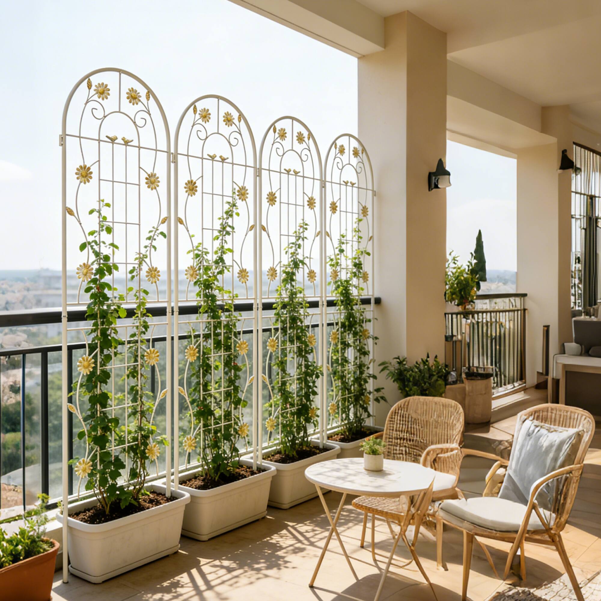 Alt View 1. Loheer - 4 Pack Metal Garden Trellis for Climbing Plants Rustproof Outdoor Flower Support - Cream White.