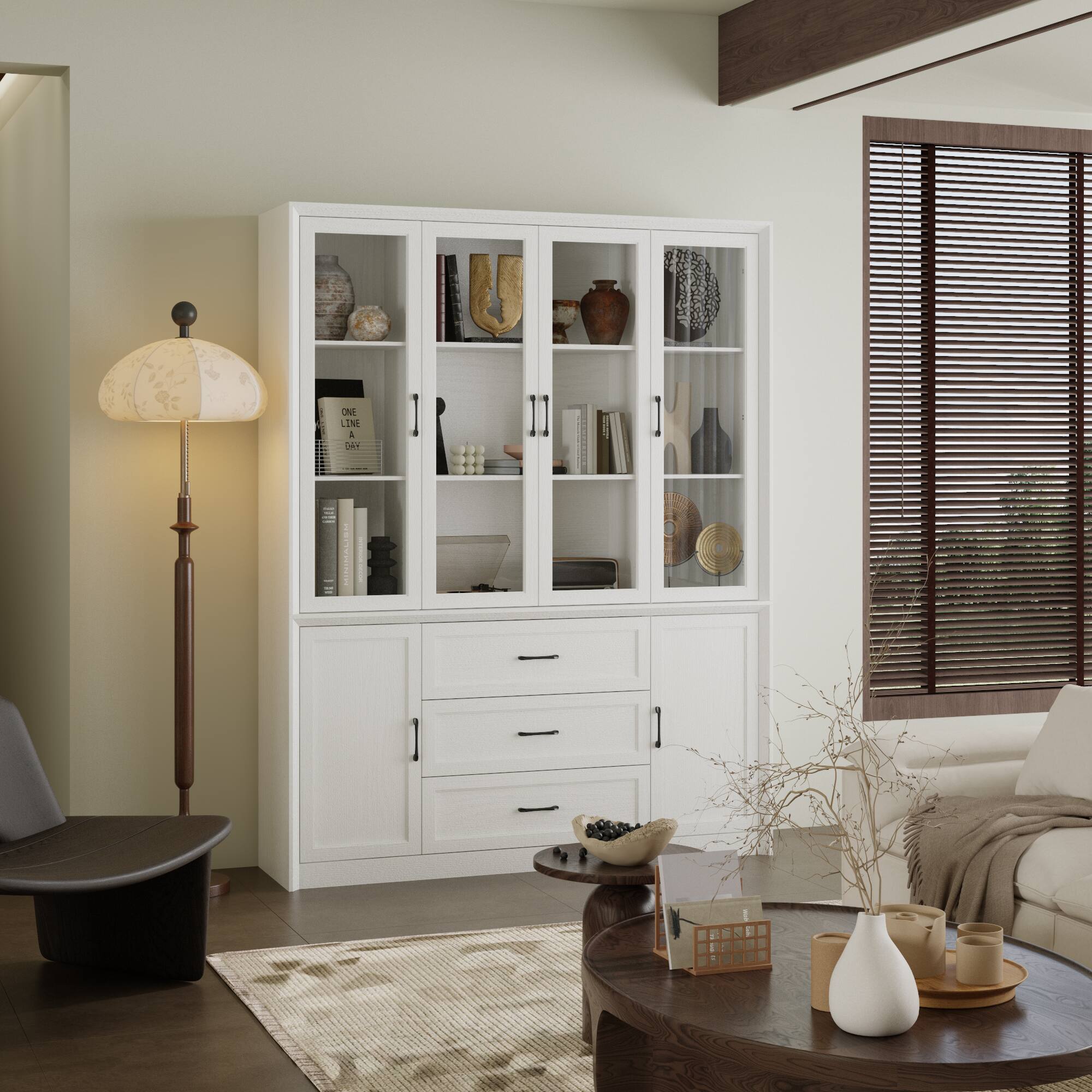 Alt View 9. FUFU & GAGA - Large Glass Door Storage Cabinet with Drawers and Shelves for Living Room Display and Organization - White.