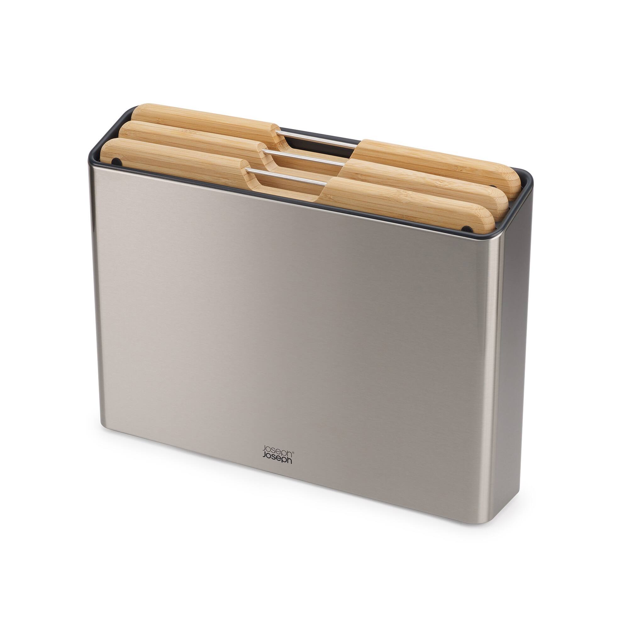 Front. Joseph Joseph - Folio Steel 3-piece Bamboo Cutting Board Set with Steel Case - Stainless Steel.