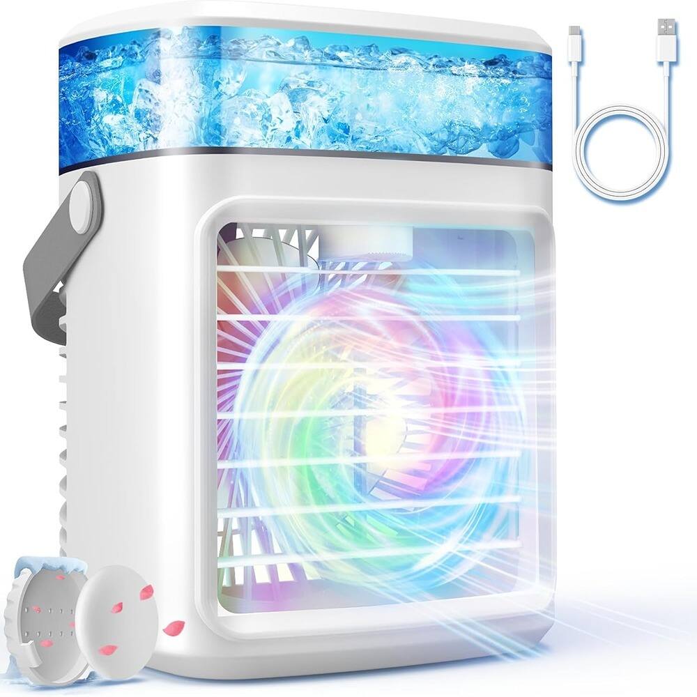 Front. RTMB - 7 Color Light Portable AC Unit Fan for Office Bedroom, USB Personal Mini - ‎White-2025.