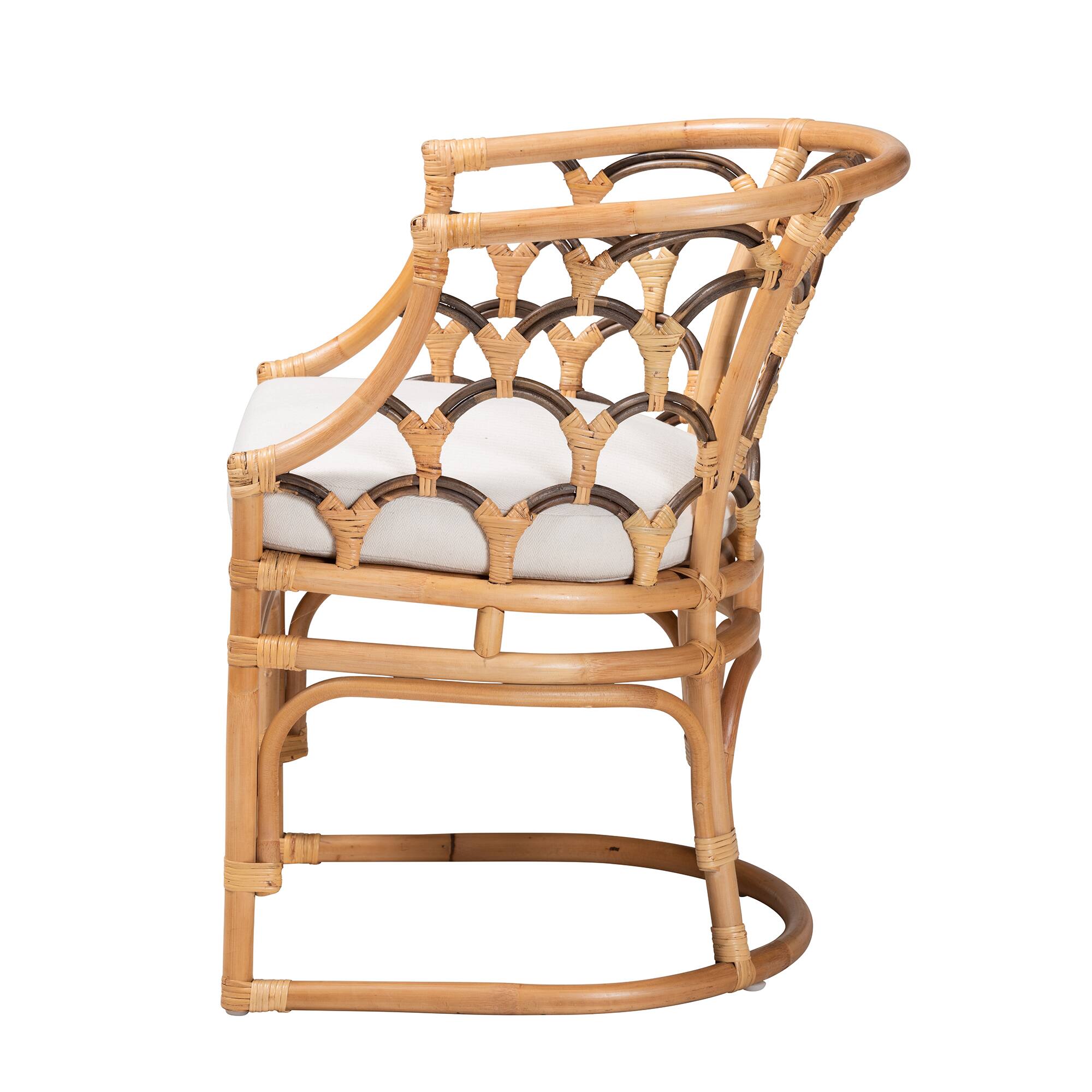 Left. bali & pari - Aster Modern Bohemian Rattan Armchair - White/Natural Brown.