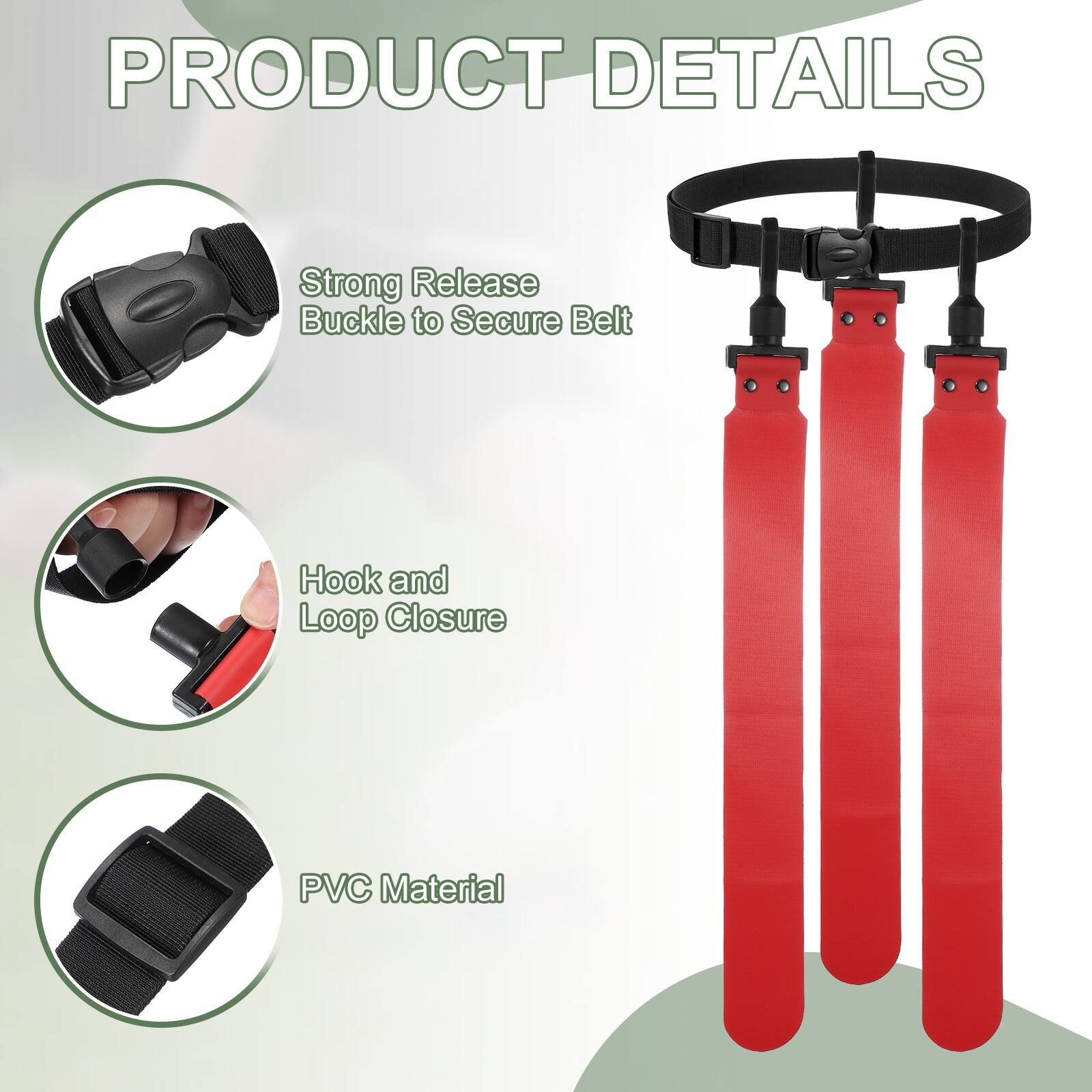 PRODUCT DETAILS

- Strong Release Buckle to Secure Belt
- Hook and Loop Closure
- PVC Material