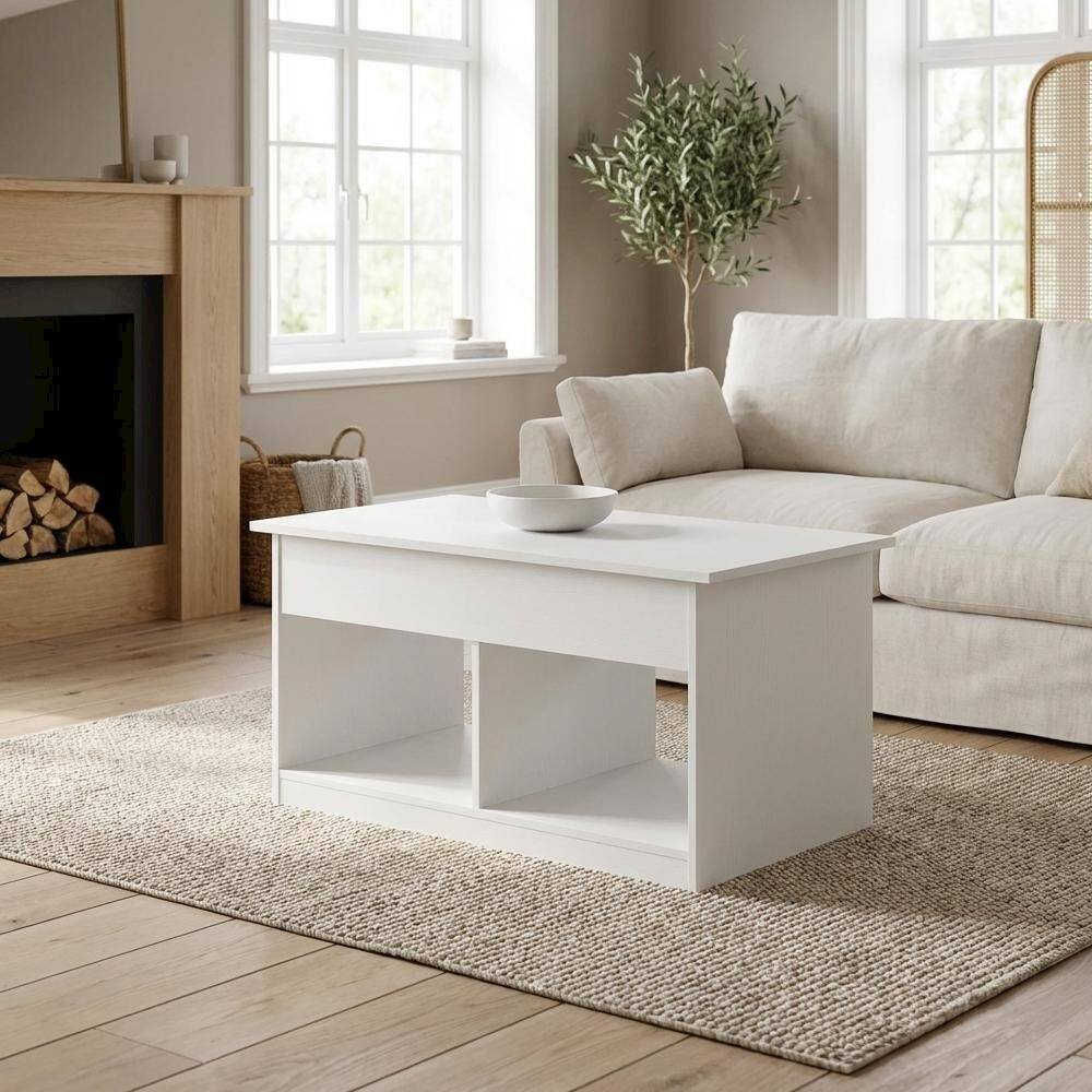 Left. FurniFact - Solid White Lift Top Coffee Table with Storage and Durable Construction - Solid White.
