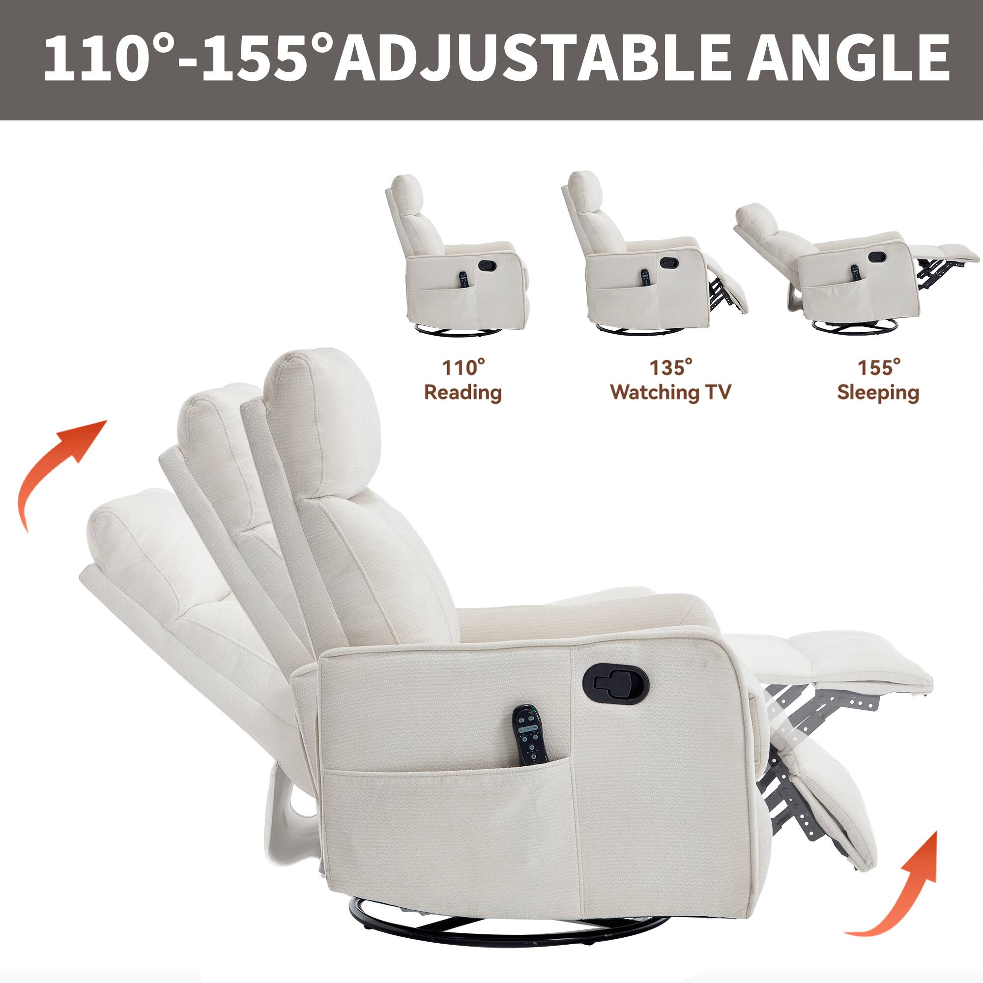 110°-155° ADJUSTABLE ANGLE

110° Reading  
135° Watching TV  
155° Sleeping
