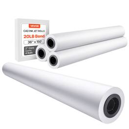VEVOR - Wide Format Paper, 36 in x 150 ft Plotter Paper, 4 Rolls CAD Bond Rolls with 2 in Core, 20 LB Bond Paper Rolls - High White
