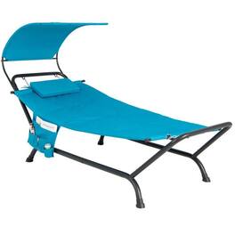 Hivvago - Polyester Chaise Lounge Chair Hammock with Canopy and Storage Bag - Blue