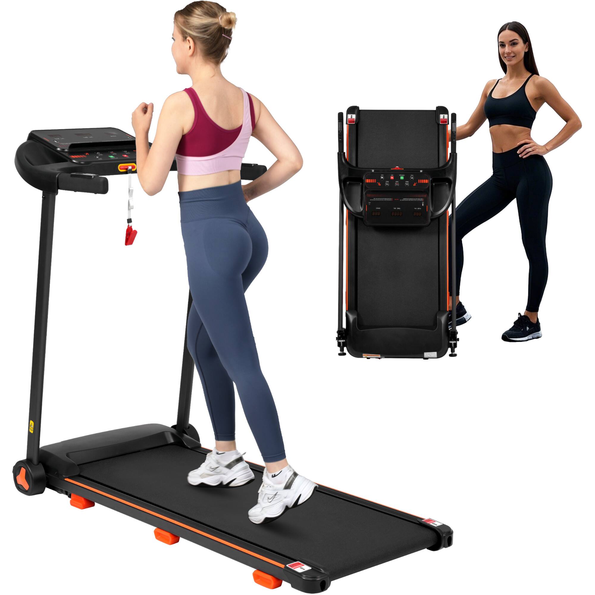 Front. ELEMENT ACE - Folding Treadmill for Home - 2.5HP Quiet Motor, Heart Rate, 300lb Capacity, Incline, USB Charge & Bluetooth - Black.