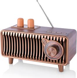 PRIMEPLUS - Vintage Wooden Radio Bluetooth Speaker - 5.1 Wireless with FM Radio, TF Card & USB, Vintage Decor for Home Office - Walnut Red