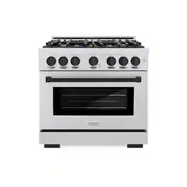 ZLINE - Autograph 36 in. Freestanding Select Satin Steel Gas Range w/ 6 Burners & Black Accents - Satin Stainless Steel