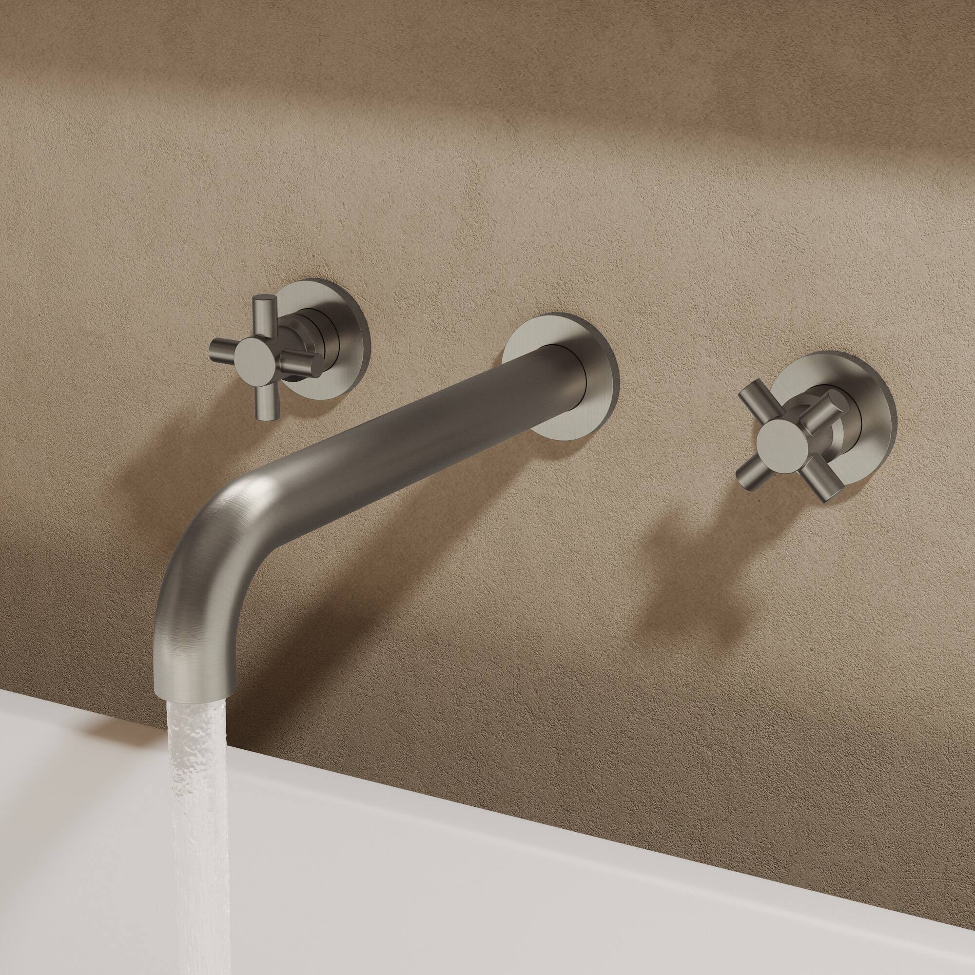 Angle. GRANDJOY - Wall-Mounted Bathtub Faucet Dual Handle Tub Filler High Flow Anti-Fingerprint Finish Modern Bathroom - Brushed Nickel.
