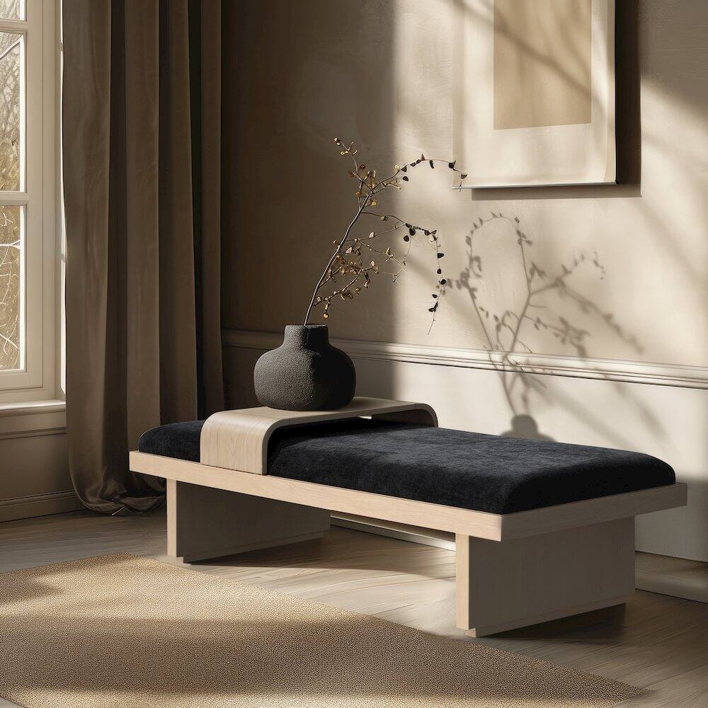 Alt View 1. Meridian Furniture - Arlington Black Chenille Fabric Bench - Black.