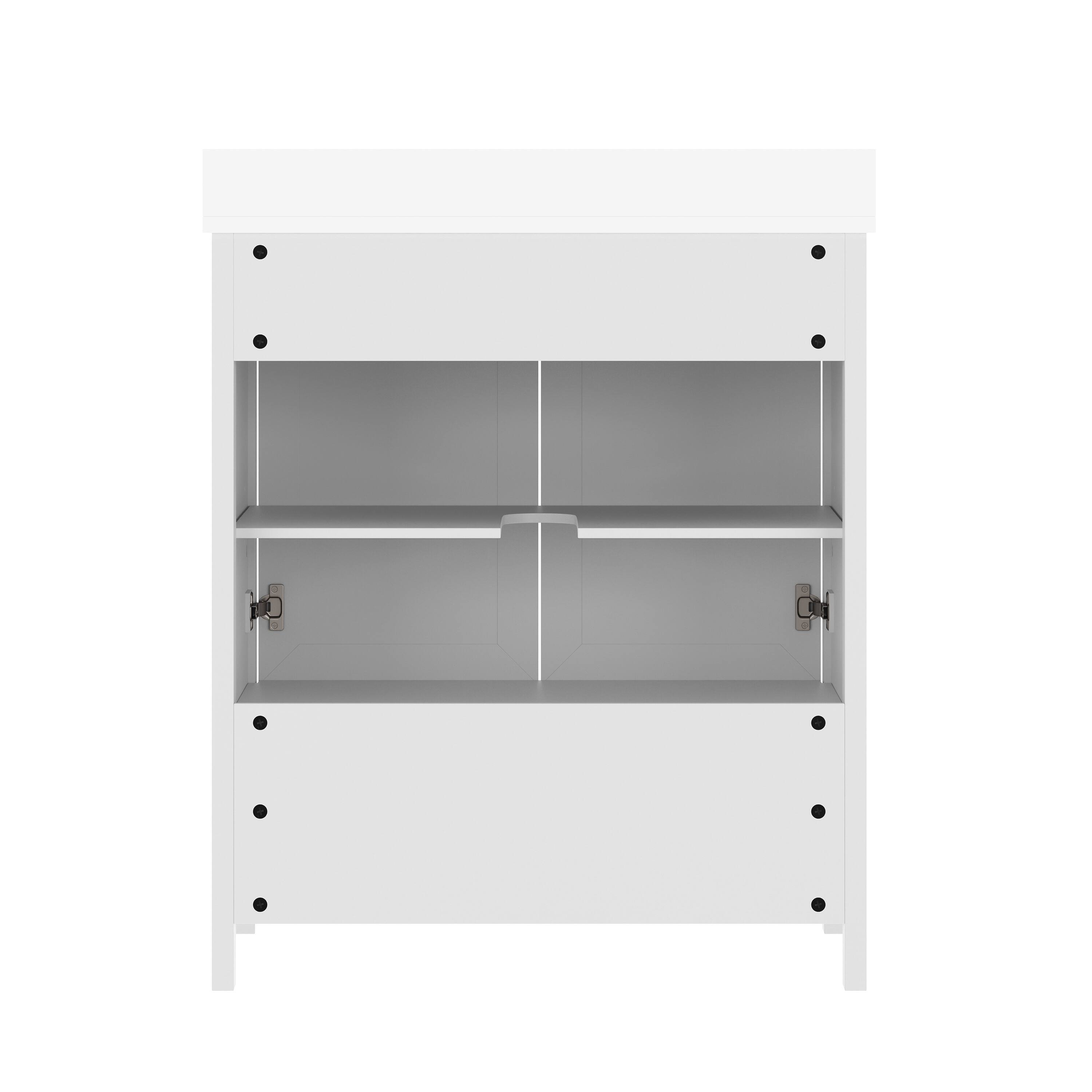 Alt View 4. Emma + Oliver - Bathroom Vanity w/ Ceramic Undermount Sink, Cabinet, Bottom Drawer - White Frame/Black Hardware.