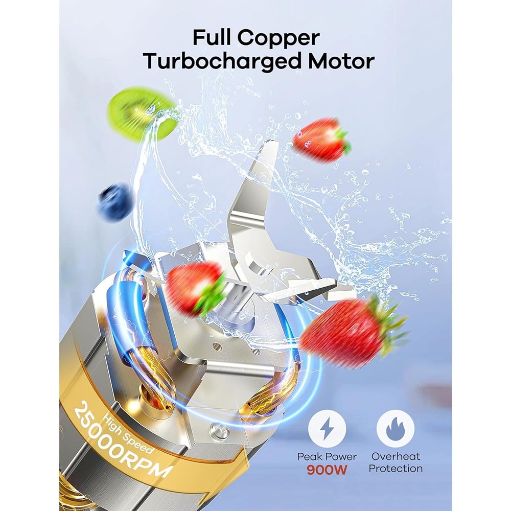 Schertz - Portable Blender for Shakes and Smoothies, 20 oz Personal Juicer, USB-C Rechargeable, Travel and Gym Use - Black Silver