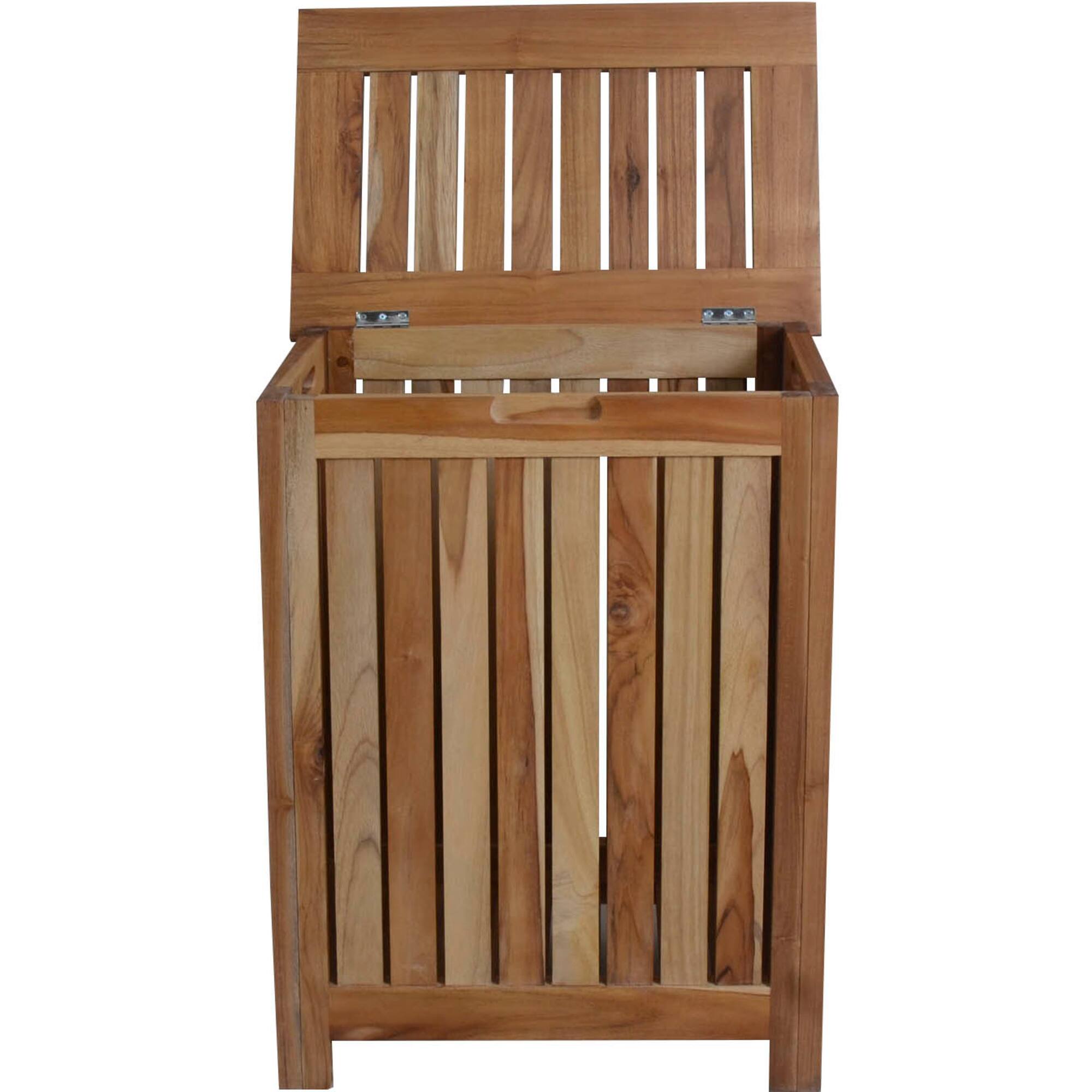 Back. EcoDecors - EcoDecors® Eleganto® 18" Teak Wood Double Laundry Storage Hamper with Removable Bags in EarthyTeak Finish - EarthyTeak.