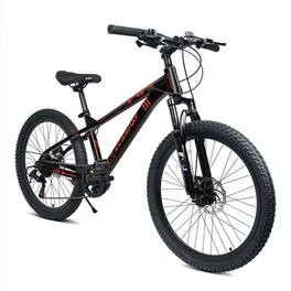 Anysun - 24" 21-Speed Mountain Bike - Front Suspension, Dual Disc Brakes, Steel Frame & Non-Slip Tires for Men/Women - Black