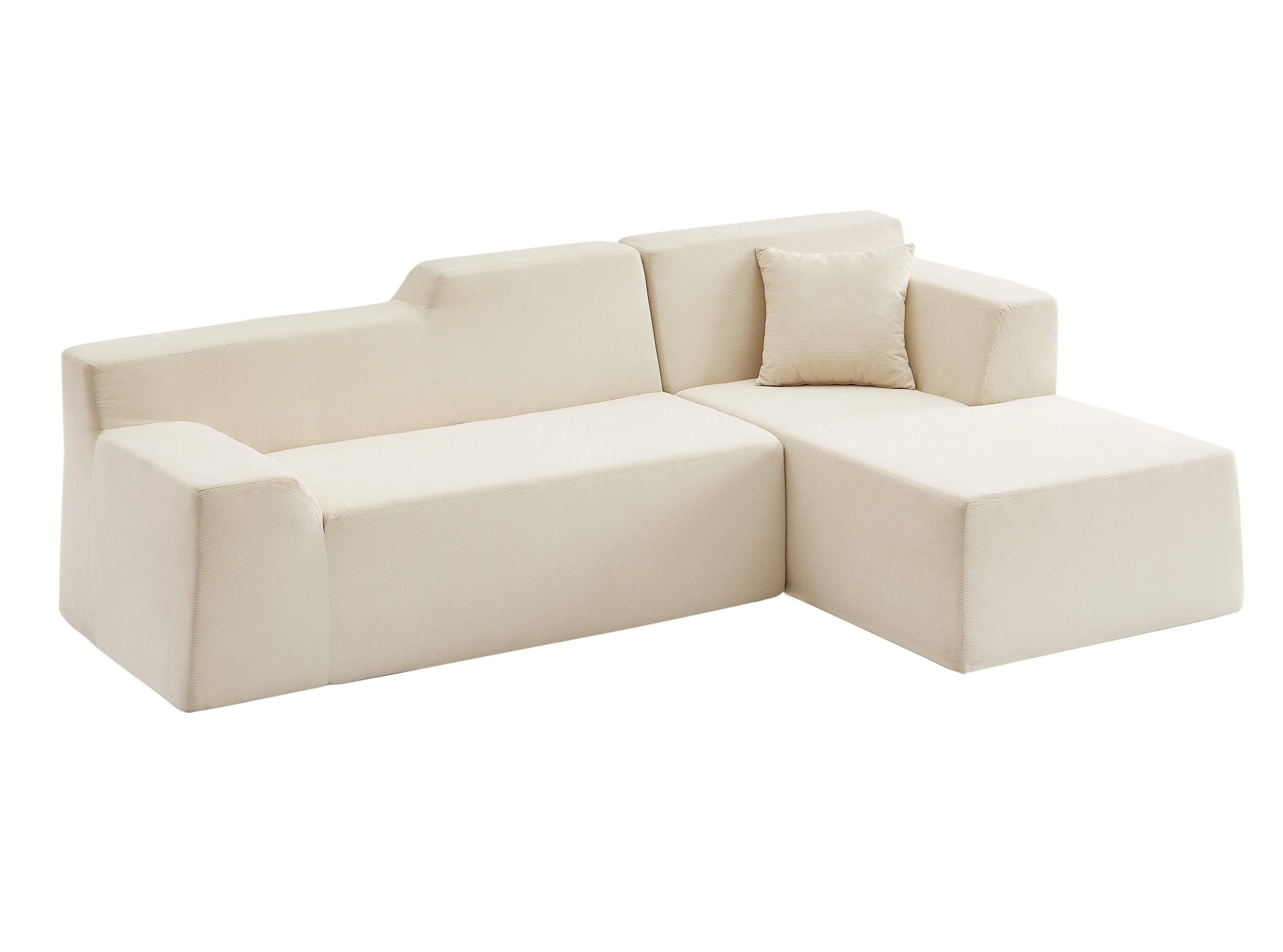 Alt View 3. Anysun - Anysun L-Shaped Design Right-Facing Modern Minimalist Corduroy High Raised Thickened Back Sofa - Beige.