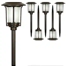 Dazzed Corner - 6-Pack Warm White LED Solar Pathway Lights, Metal & Glass Finish - Bronze