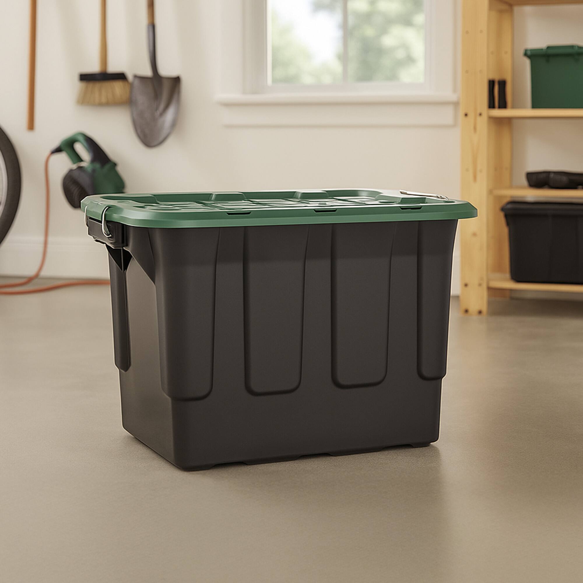 Alt View 7. Homz - Homz 2 Pack 20-Gallon Plastic Stackable Home Storage Bins with Lids, Black/Green - Black, Green.