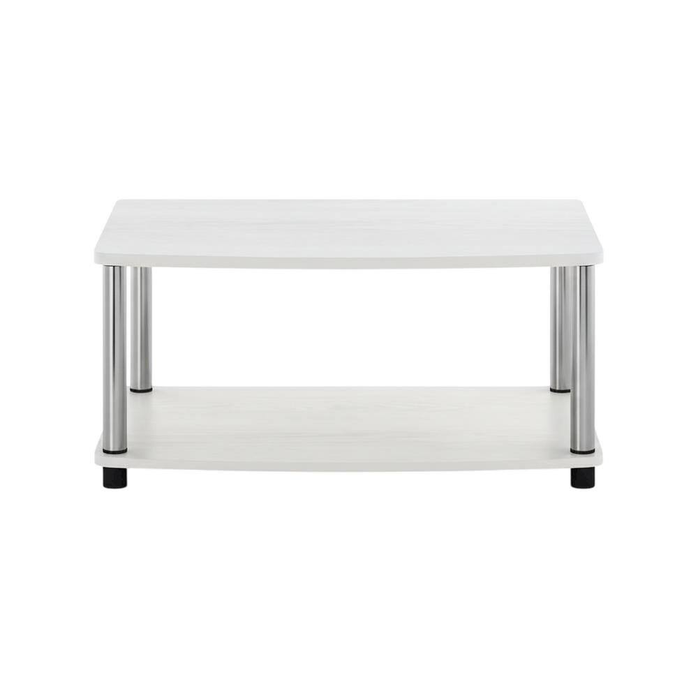 Alt View 3. FurniFact - White Oak, Chrome TV Stand, Elevated 2-Tier Design, Wooden Construction - White.