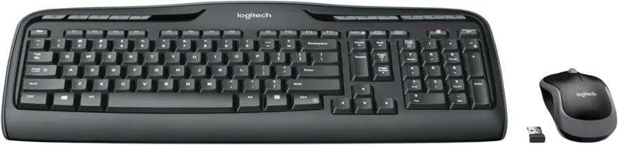 The text on the image is a close-up of a keyboard, and it reads:

"logitech"

There is no need to group or correct the text, as it is already a single word.