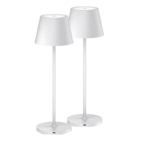 ONEWISH - 2-Pack 15" Touch-Control Cordless LED Table Lamp – Modern Holiday Décor, Gift for Family & Friends - White