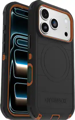 OtterBox - Defender Series Pro Hard Shell for Apple iPhone 17 Pro - Black Chateau (Black & Orange)