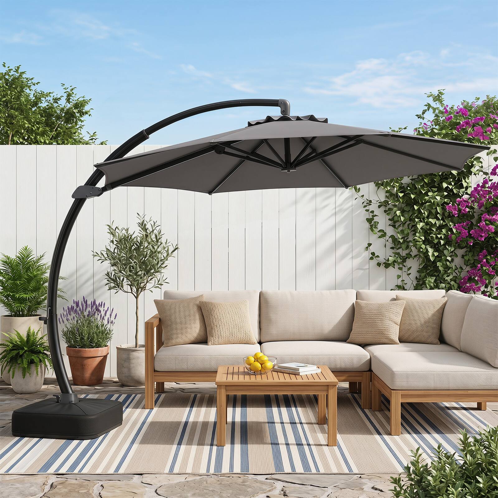 Alt View 1. Costway - Costway 11 FT Cantilever Patio Umbrella with Base, 360° Rotation & Tilt Adjustment for Yard - Gray.
