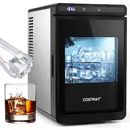 Costway - Clear Ice Cube Maker Countertop, 1.6" Large Square Ice Cubes, 3 Pcs in 20 Mins - Black/Silver