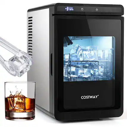 Front. Costway - Costway Clear Ice Cube Maker Countertop, 1.6" Large Square Ice Cubes, 3 Pcs in 20 Mins - Black and Silver.