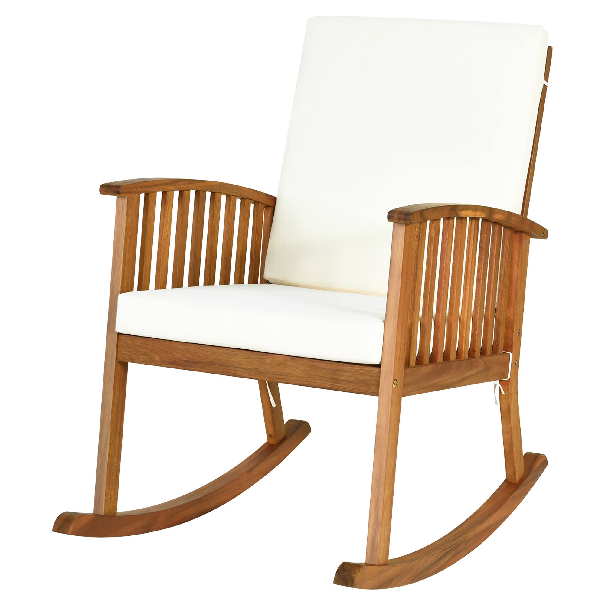 Alt View 1. Gymax - Gymax Patio Wooden Rocking Chair Lawn Garden Outdoor w/ Armrest Cushion - Teak.