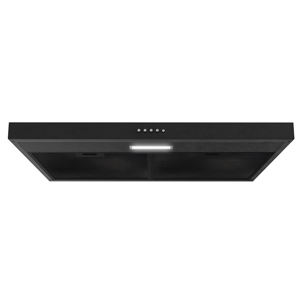 Angle. Streamline - 30 in. Castellaro Ductless Undermount 80 CFM Range Hood, Mesh Filters, Push Button Control, LED Light - Grit Black.