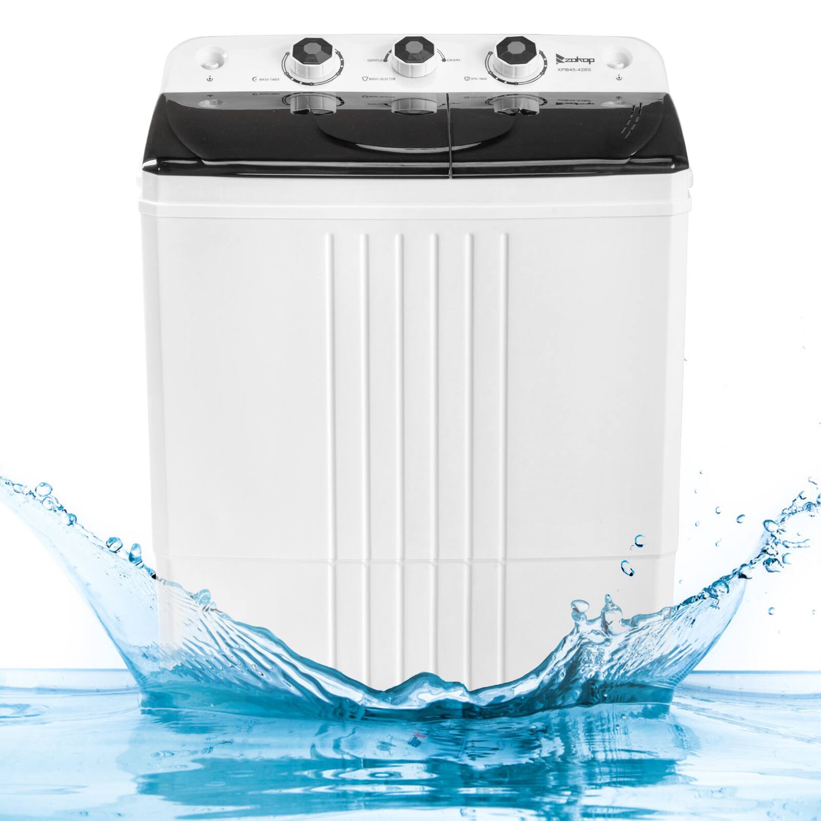 Winado - Twin Tub with Built-in Drain Pump 20Lbs Semi-automatic Twin Tube Washing Machine for Apartment, Dorms, RVs, Camping - White&Black