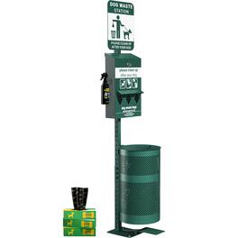 Emma + Oliver - Pet Waste Station-Pull Out Bag Dispenser-Sanitizer Bottle-Pedal Trash Can - Green