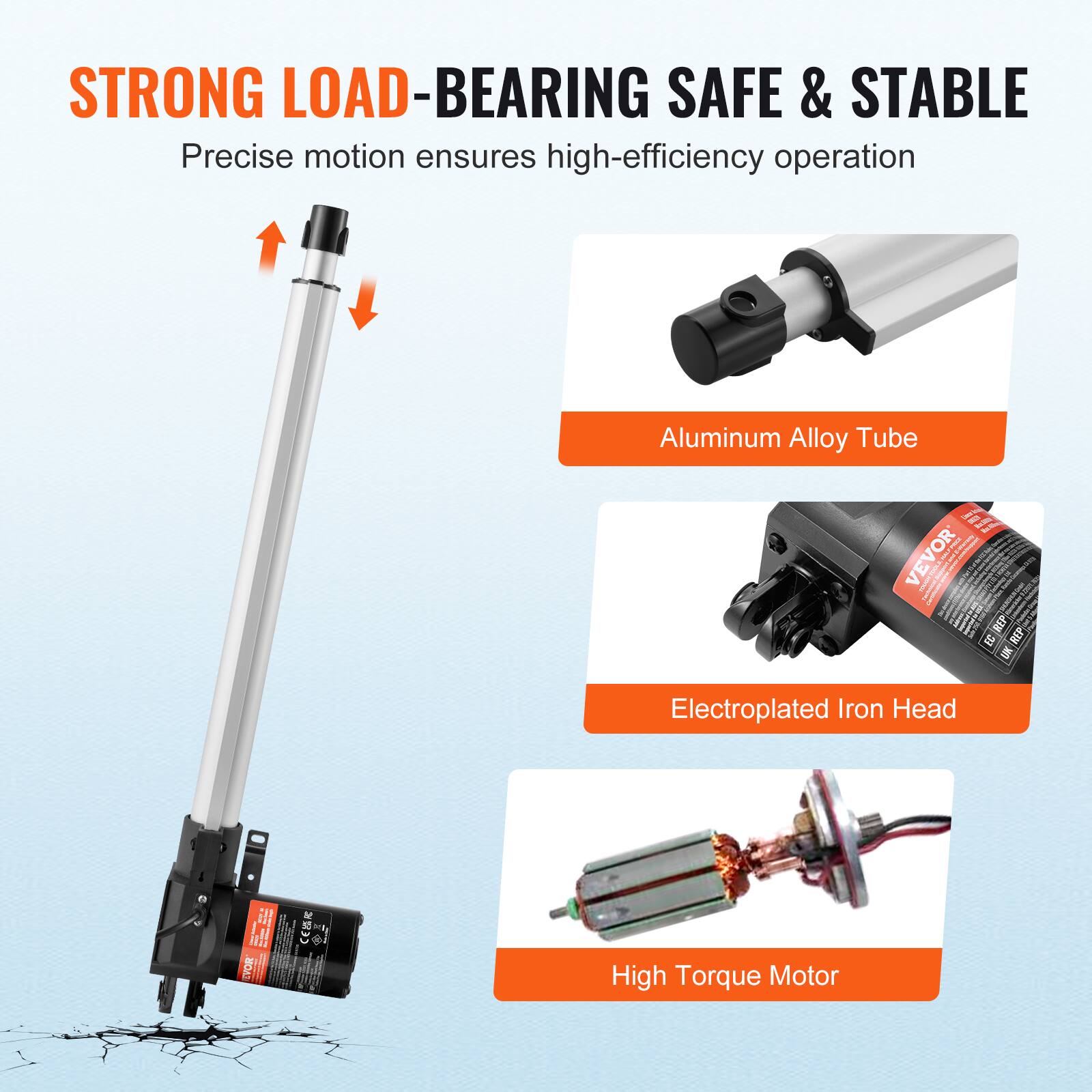 STRONG LOAD-BEARING SAFE & STABLE  
Precise motion ensures high-efficiency operation  
Aluminum Alloy Tube  
Electroplated Iron Head  
High Torque Motor