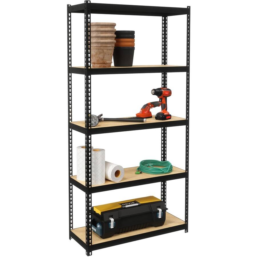 Left. Lorell - Lorell Narrow Riveted Shelving 5 Shelf 60" H x 30" W x 12" D 28% Recycled Black Steel - Black.