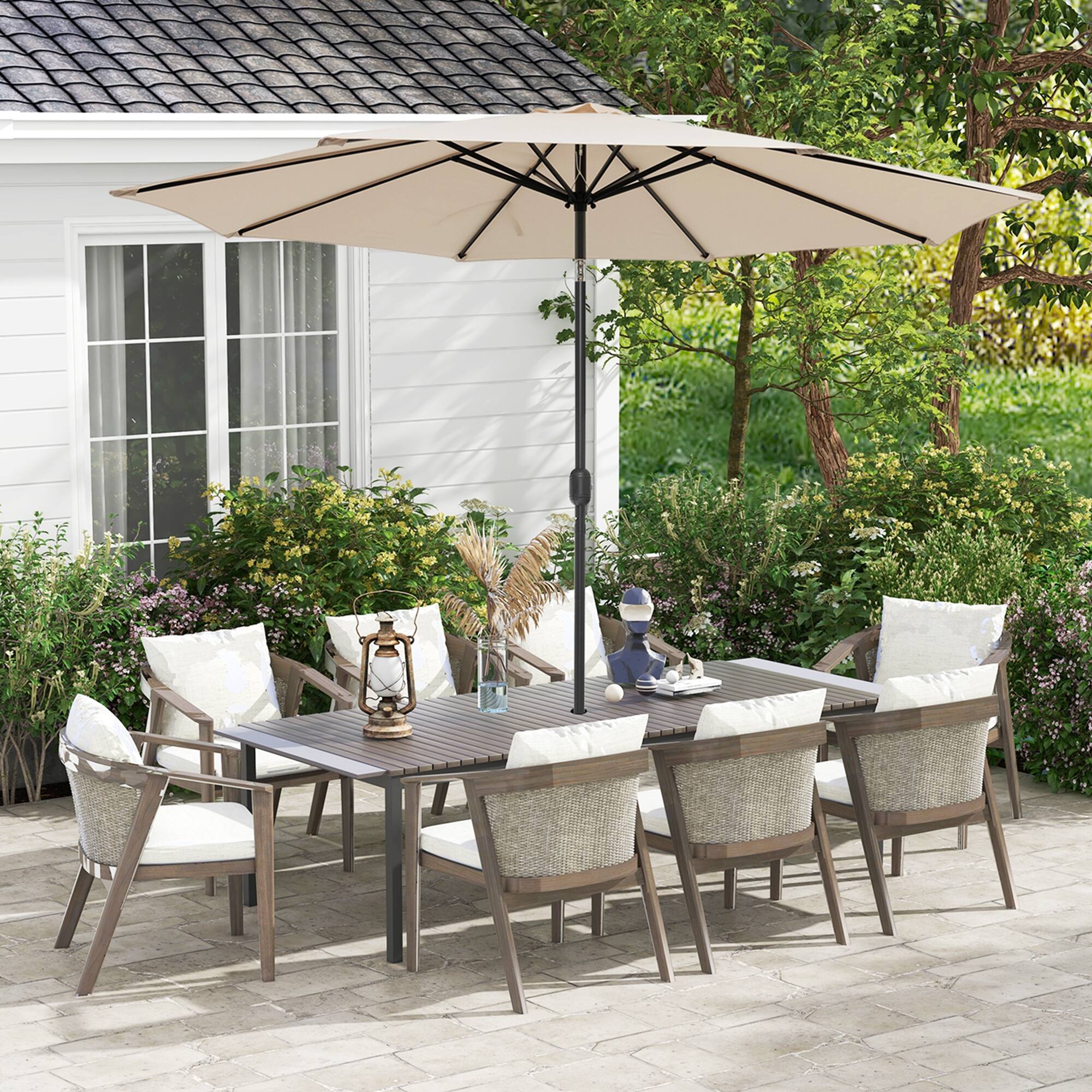 Alt View 4. Costway - Costway Outdoor Heavy Duty Market Umbrella with Tilt Mechanism Crank Handle 8 Sturdy Ribs - Beige.