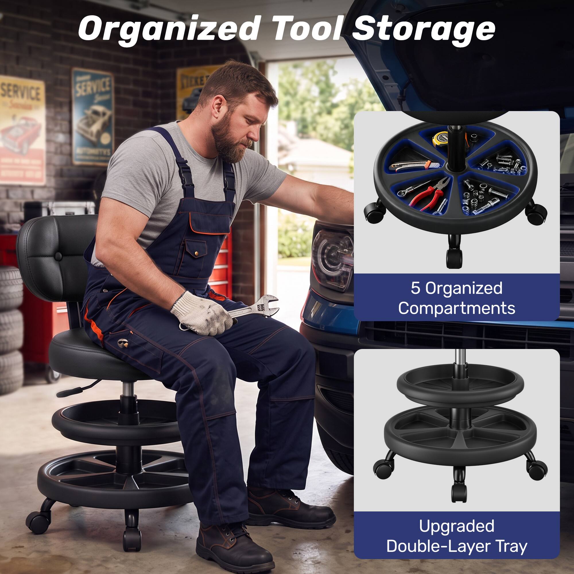 Organized Tool Storage

5 Organized Compartments

Upgraded Double-Layer Tray