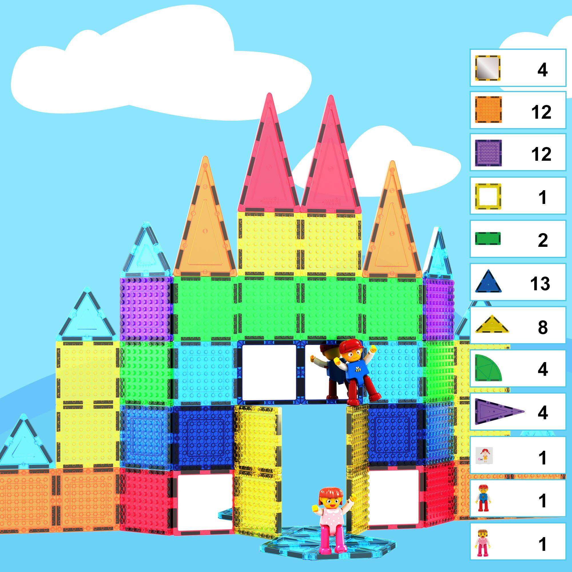 Alt View 5. PicassoTiles - PicassoTiles 63 PC Magnetic Tiles and Brick Compatible, Classic Brick, Brick Building Block Set.