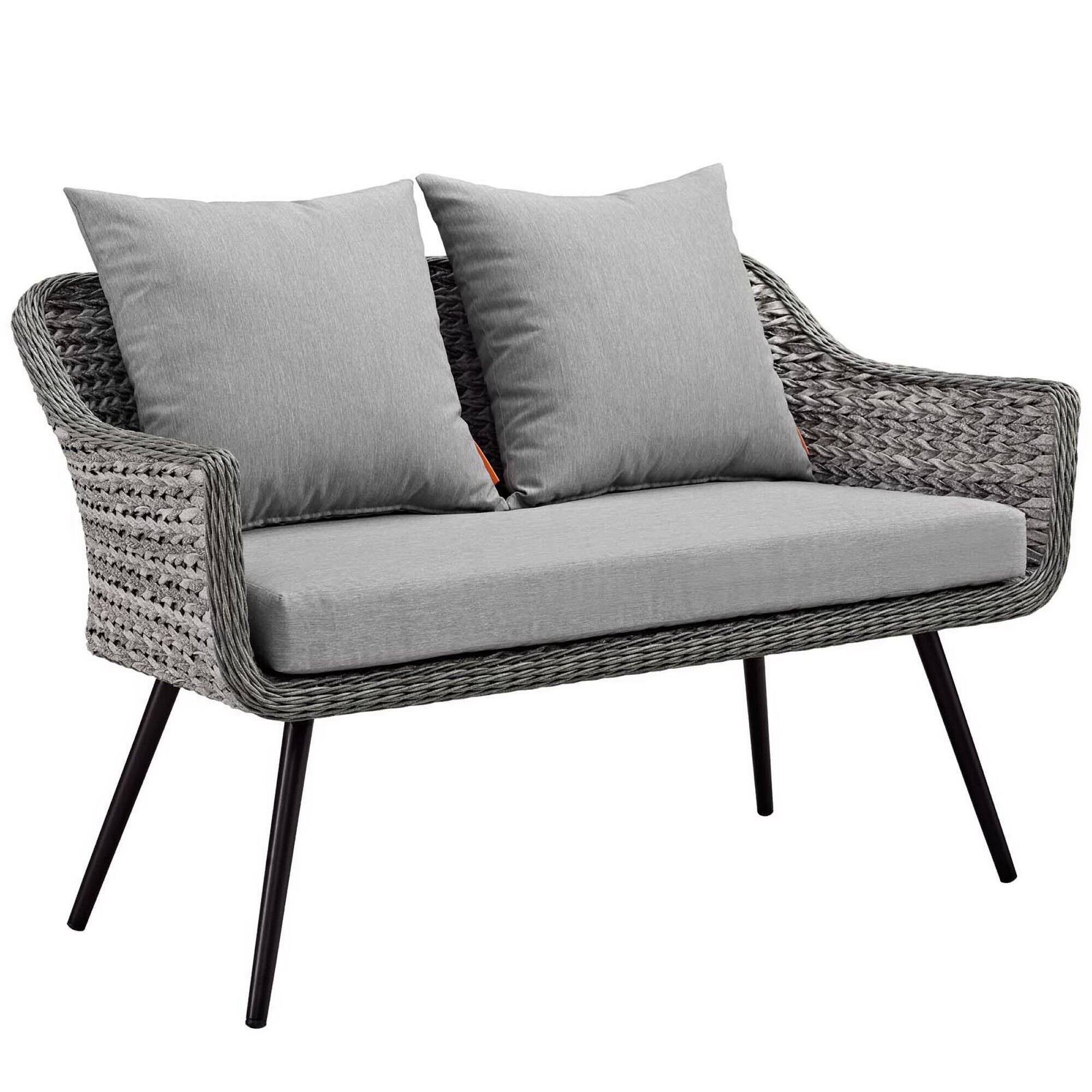 Left. Modway - Endeavor 4 Piece Outdoor Patio Wicker Rattan Loveseat Armchair and Coffee Table Set by Modway - Gray Gray.