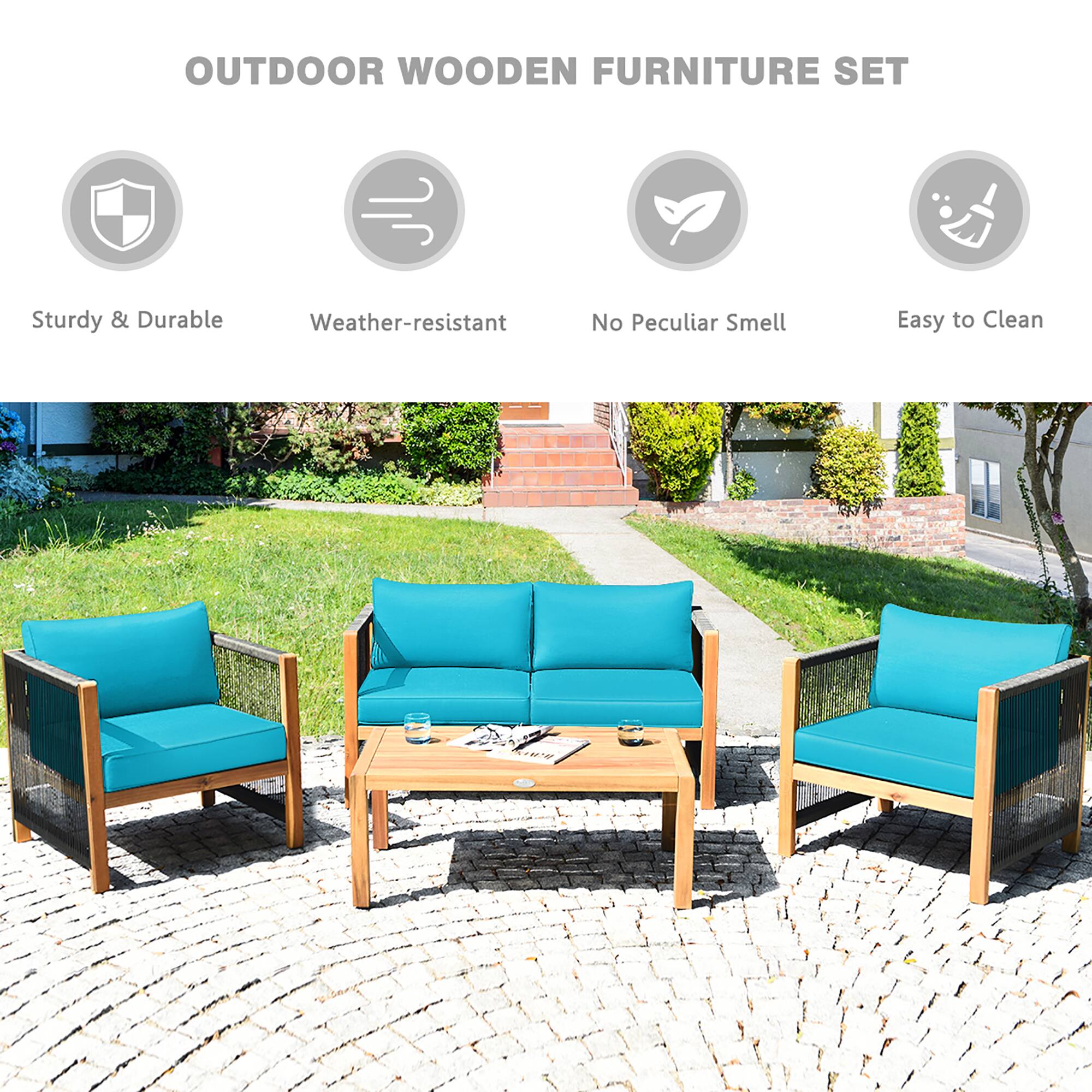 OUTDOOR WOODEN FURNITURE SET

- Sturdy & Durable
- Weather-resistant
- No Peculiar Smell
- Easy to Clean