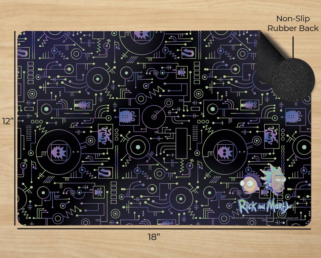 Non-Slip Rubber Back  
12" x 18"  
Rick and Morty