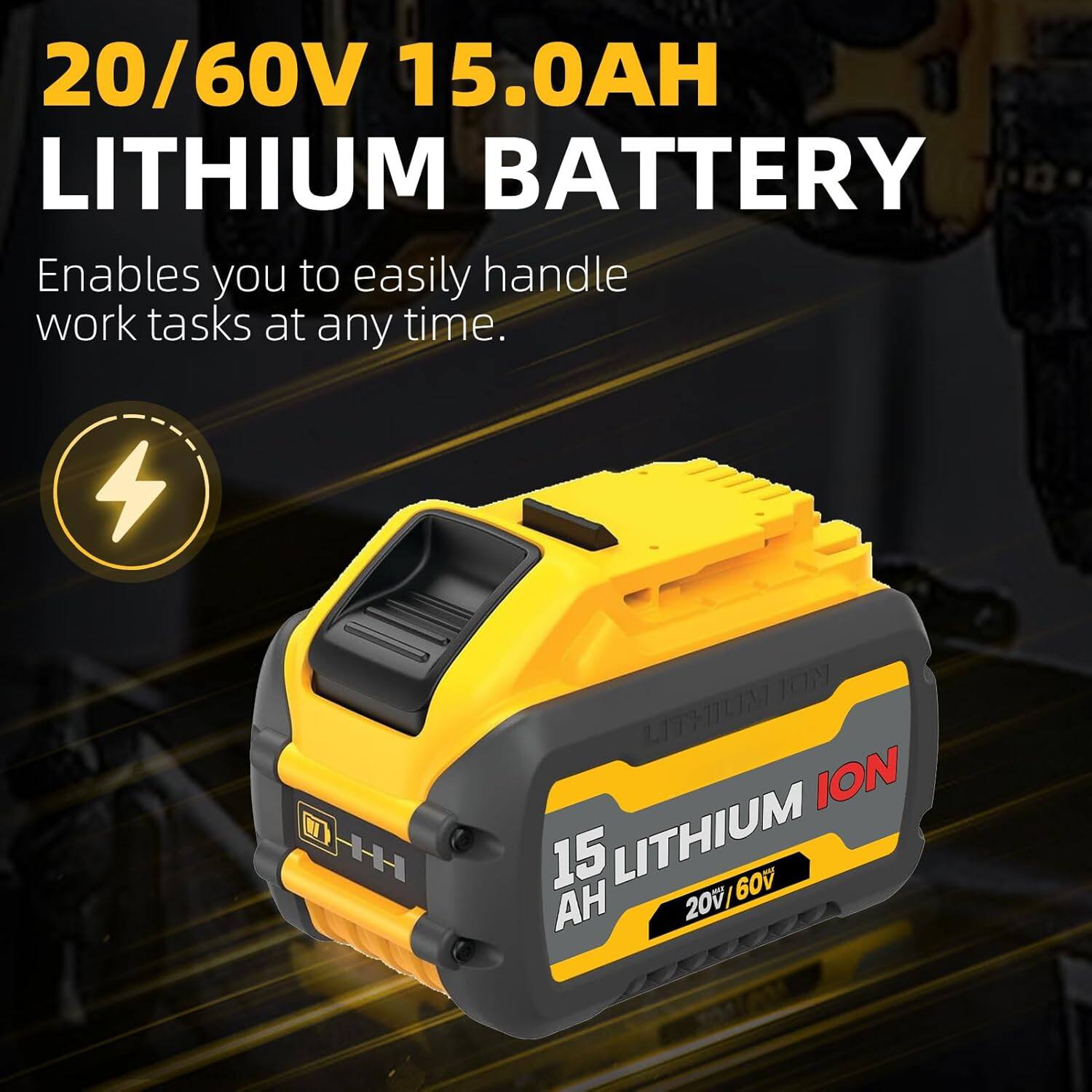 20/60V 15.0AH LITHIUM BATTERY  
Enables you to easily handle work tasks at any time.  

M HH J0M LITHIUM ION 15 LITHIUM 60V AH 20v LN