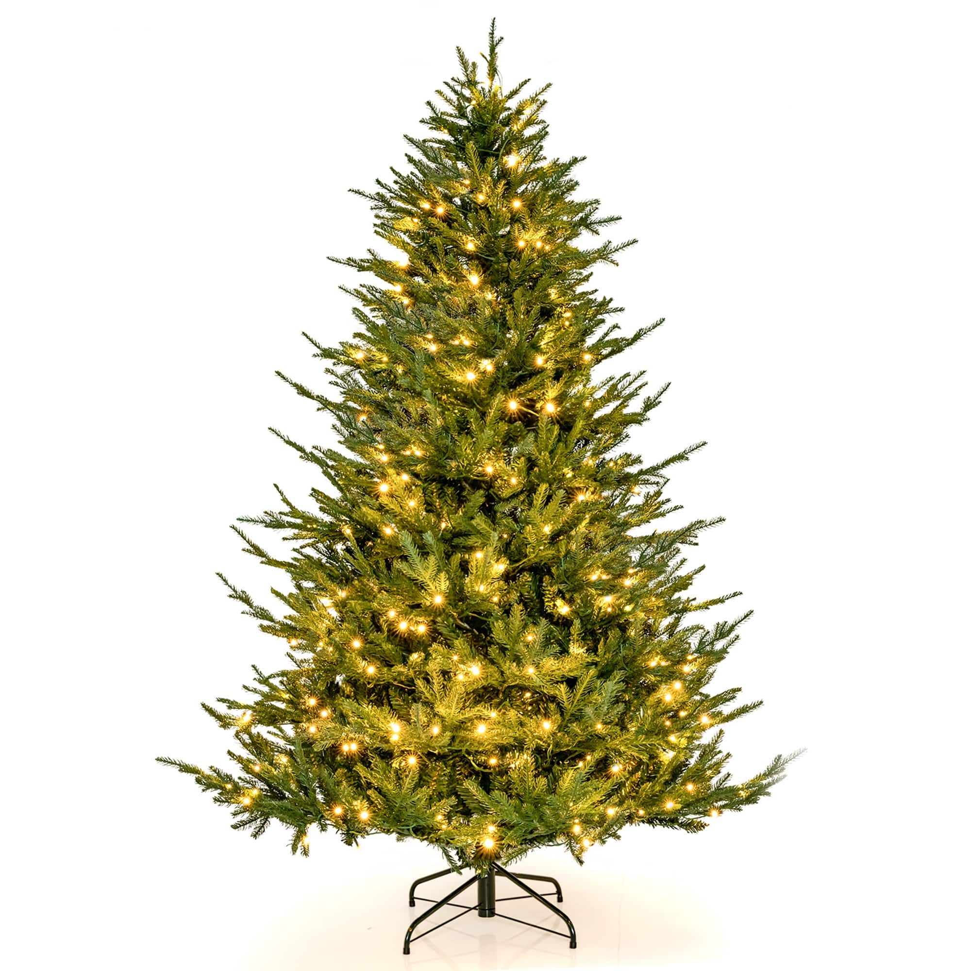 Front. Costway - 7 FT Pre-Lit Artificial Christmas Tree Hinged 1130 Branch Tips & 380 LED Lights - Green.