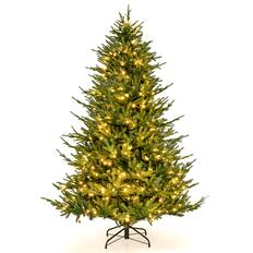 Front. Costway - 7 FT Pre-Lit Artificial Christmas Tree Hinged 1130 Branch Tips & 380 LED Lights - Green.