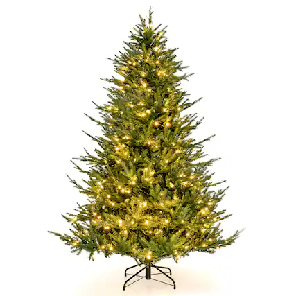 Front. Costway - 7 FT Pre-Lit Artificial Christmas Tree Hinged 1130 Branch Tips & 380 LED Lights - Green.