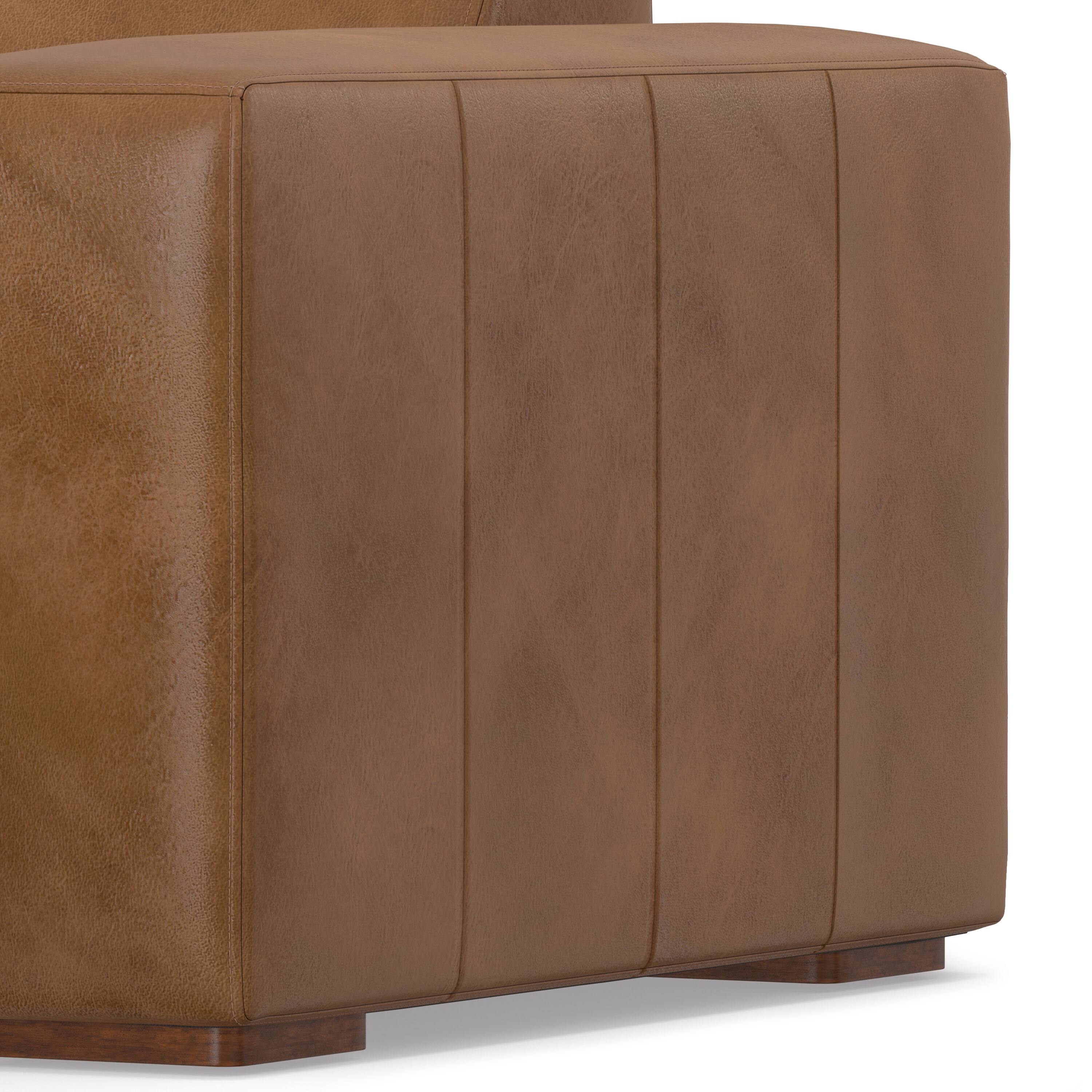 Alt View 4. Simpli Home - Rex Right Chaise Sofa Module in Genuine Leather - Caramel Brown.