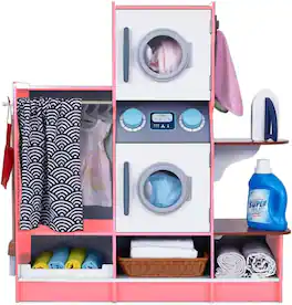 Lil' Jumbl - Kids Washer and Dryer Playset, Wooden Pretend Laundry Play Set for Kids - Pink