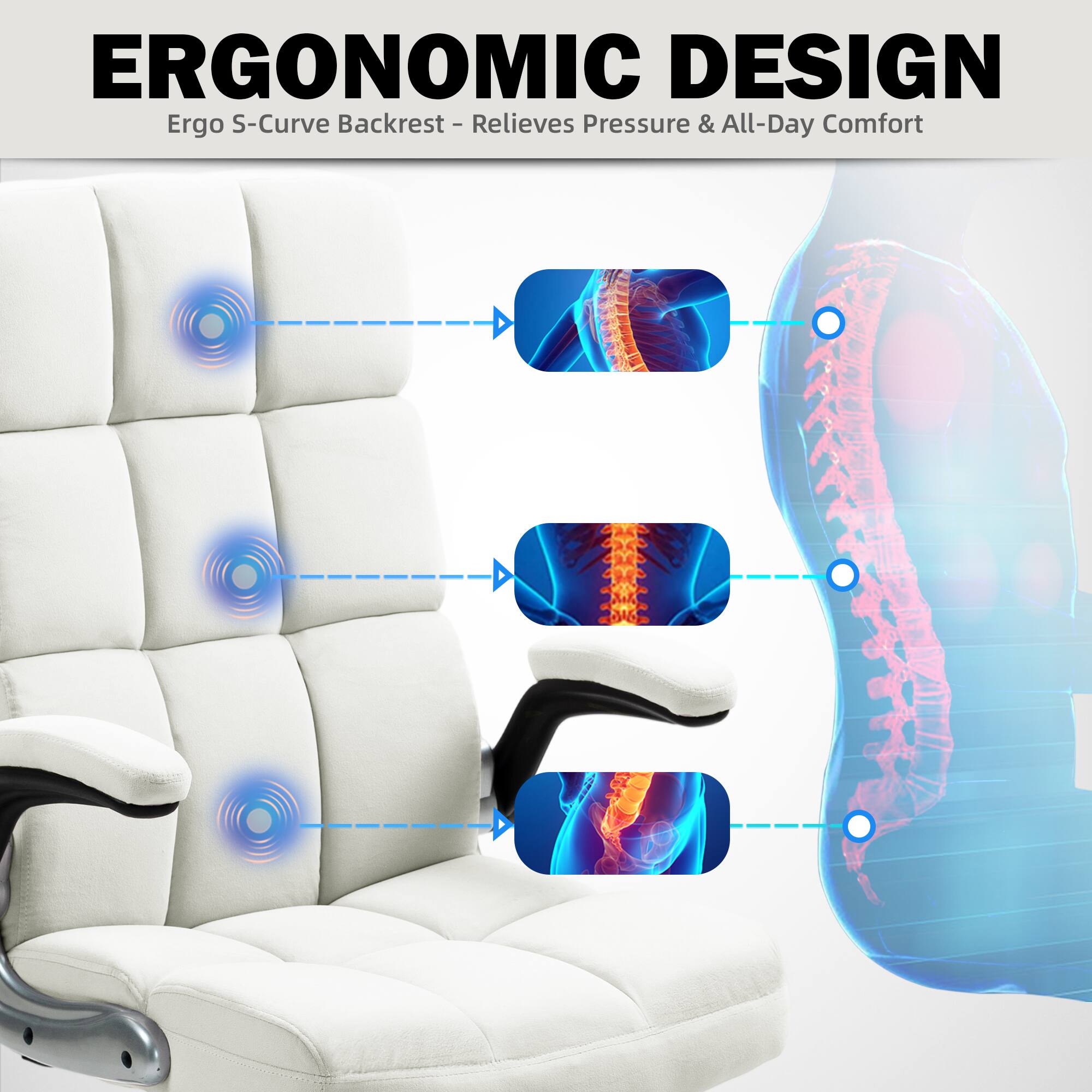 ERGONOMIC DESIGN  
Ergo S-Curve Backrest - Relieves Pressure & All-Day Comfort