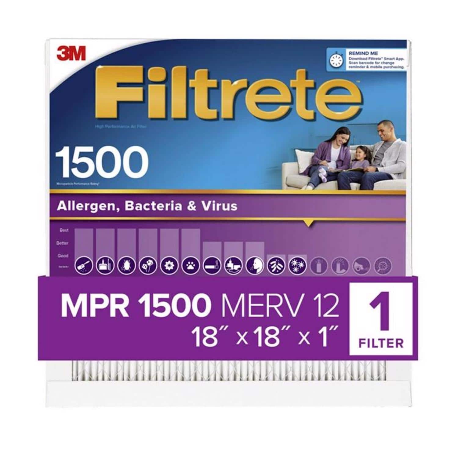 Filtrete - 18 in. W X 18 in. H X 1 in. D 1500 MPR Pleated Ultra Allergen Filter 1 pk (Case of 4) price history on PriceWatchPro